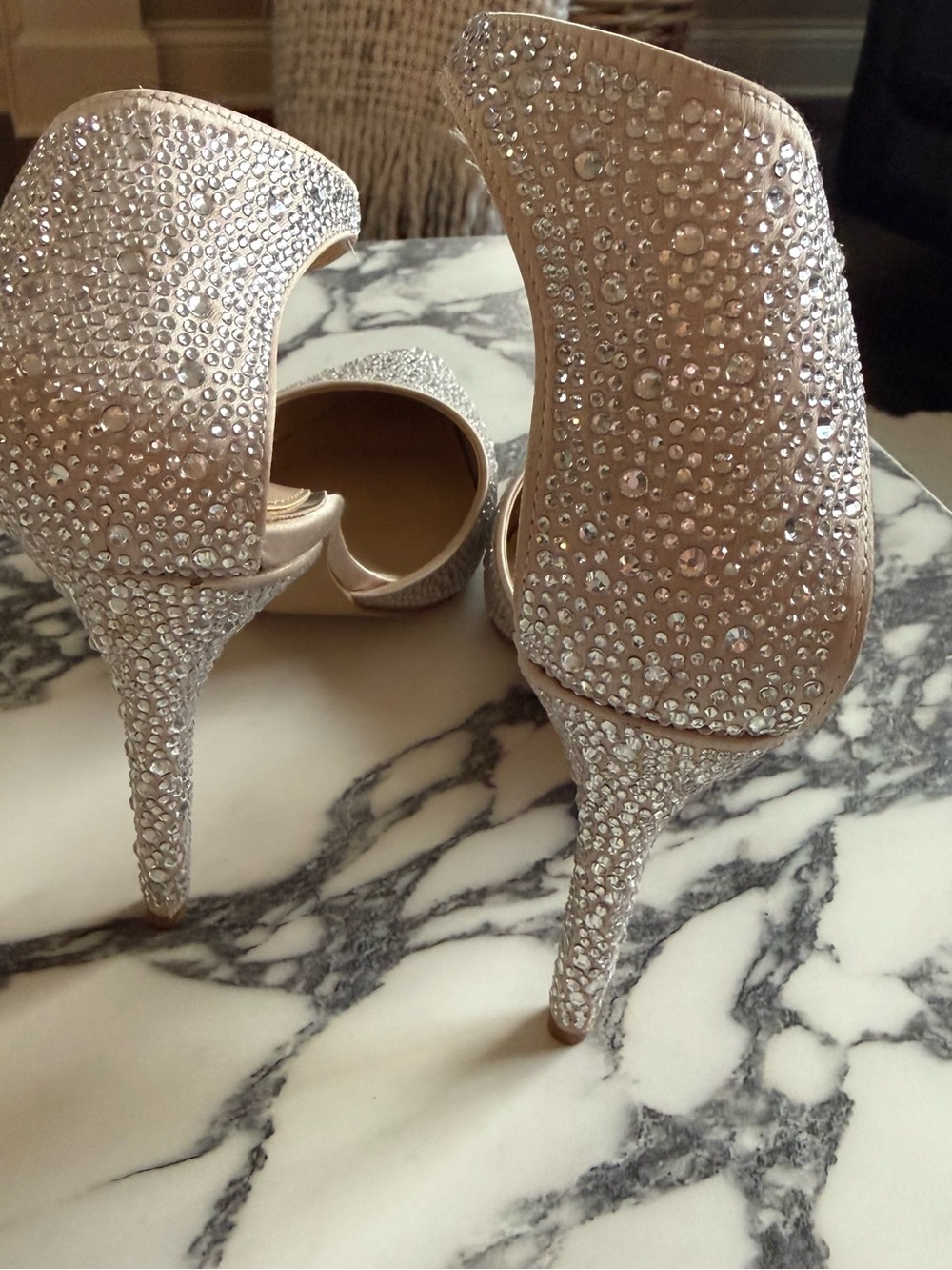 Jewel Badgley Mischka Jailene Champagne Satin Rhinestone Pump Size 9 NEW - Picture 8 of 13